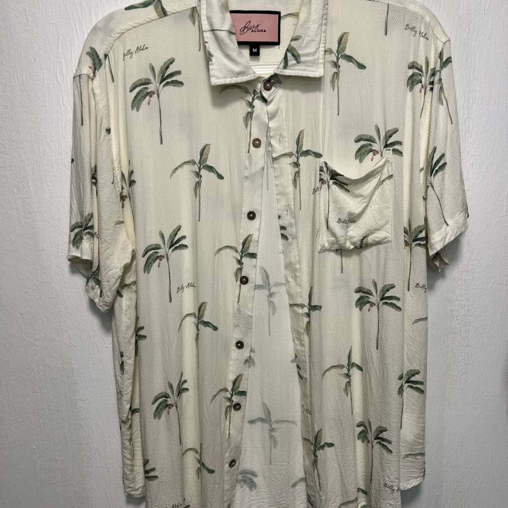 Billy Aloha Cream Palm Print Casual Shirt